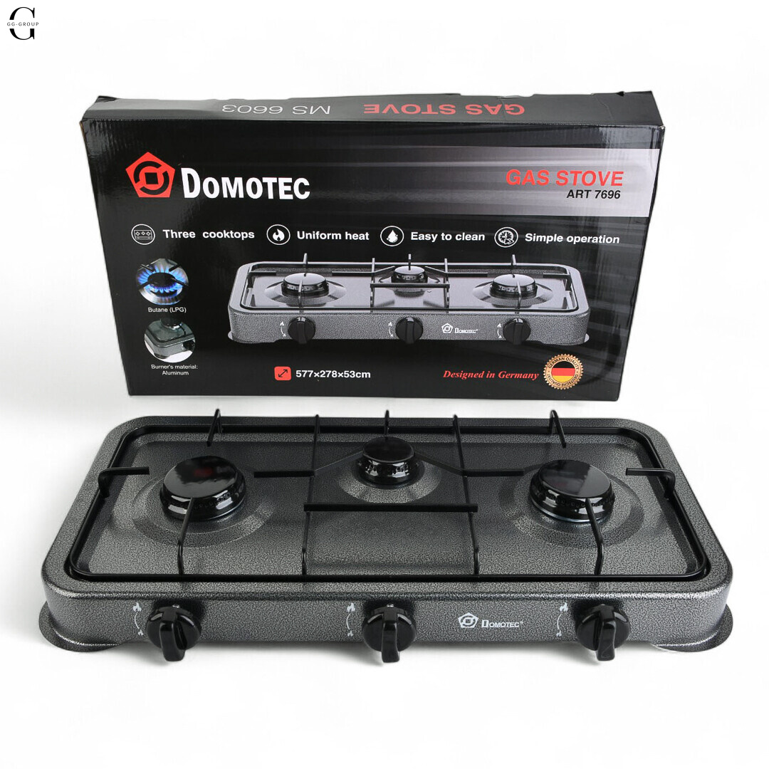 Газовая плита Domotec(Grey) — 3 конфорки, для баллонного газа, без крышки